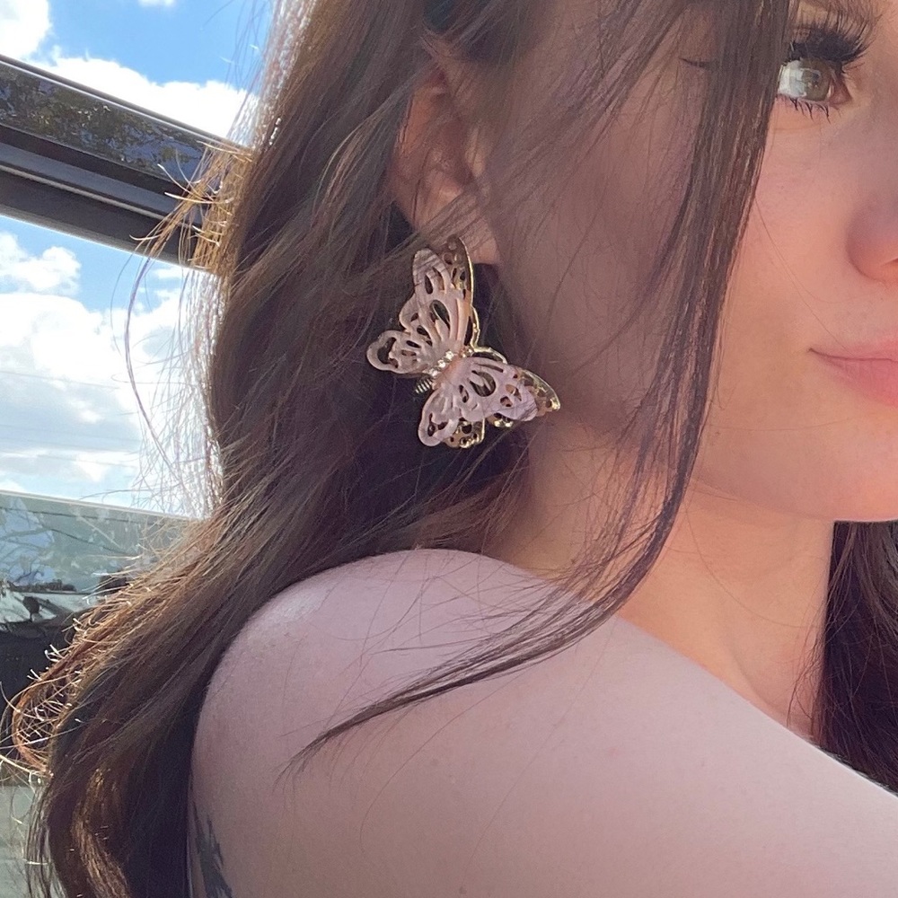 Women's Butterfly Rhinestone Earrings - Picture 2 of 4